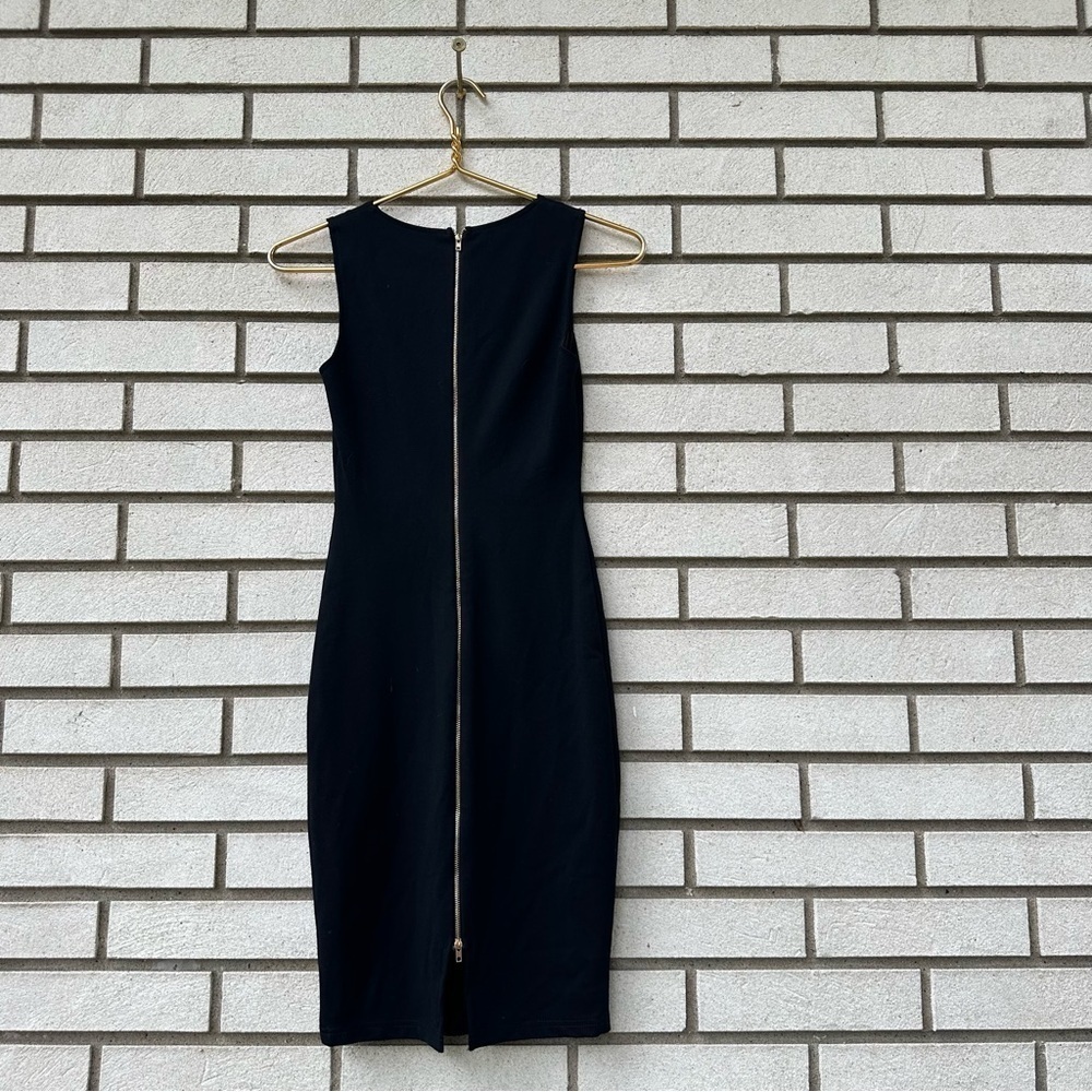 Lulus Black Bodycon Dress V Neck Sleeveless Gold Zip Pencil Cocktail XS - Picture 10 of 16